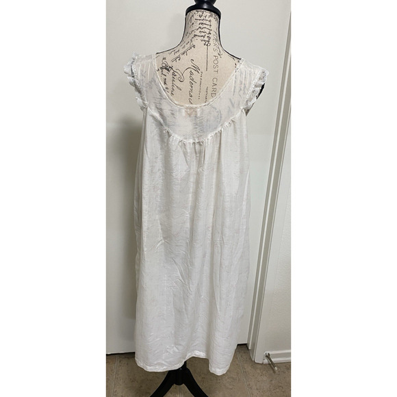 Vintage Barbizon Nightgown Womens White Lace Trim Floral Ribbon Sleepwear Ruffle - Picture 4 of 9